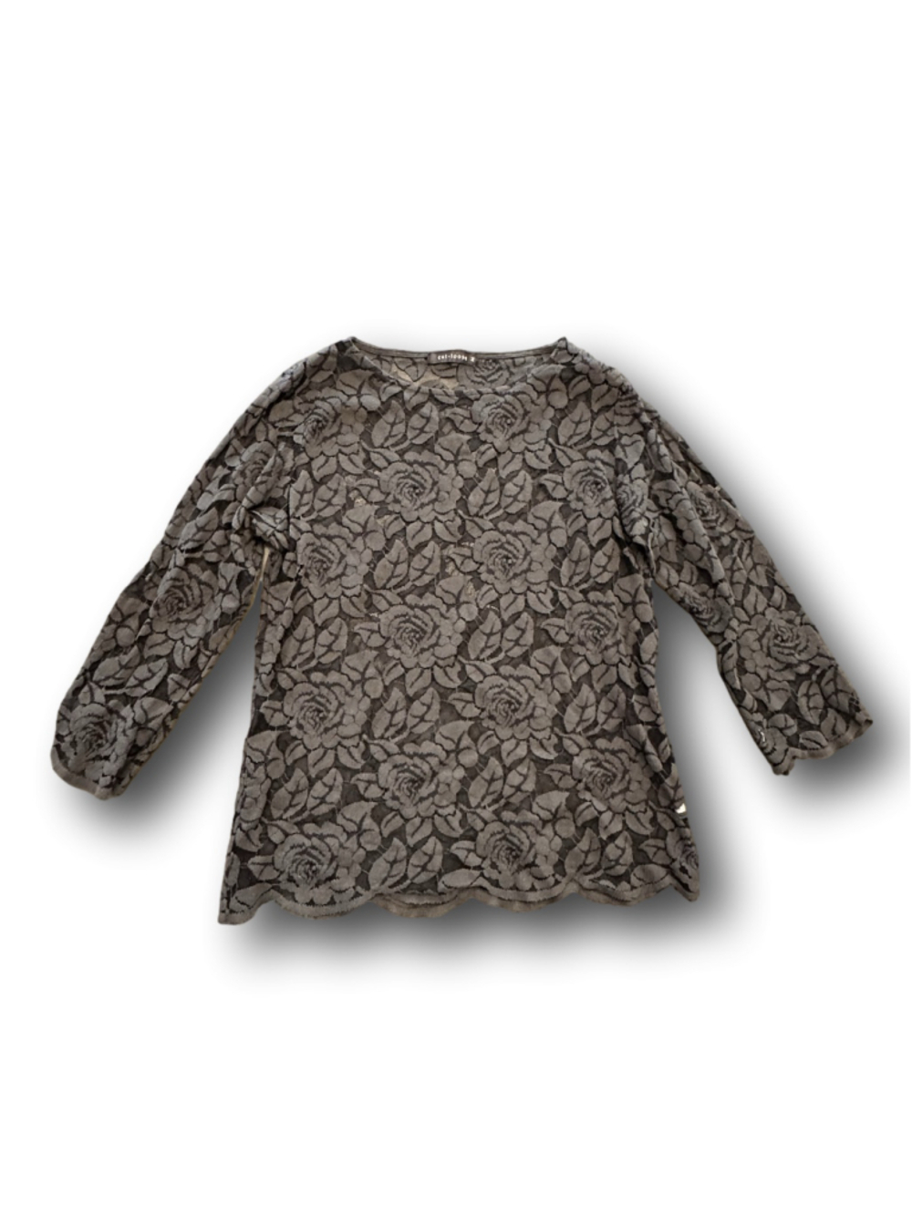 Y2K Black Floral Lace Top Sheer Long Sleeve Dark Academia Soft Goth Layering
